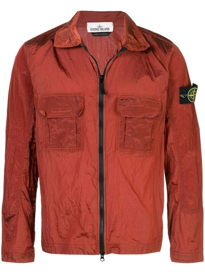 Stone Island Zipped Fitted Jacket - Red