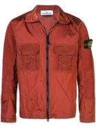 Stone Island Zipped Fitted Jacket - Red