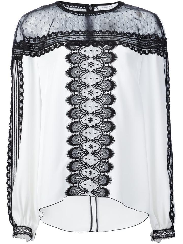Andrew Gn Lace Panel Blouse, Women's, Size: 42, White, Silk/polyimide