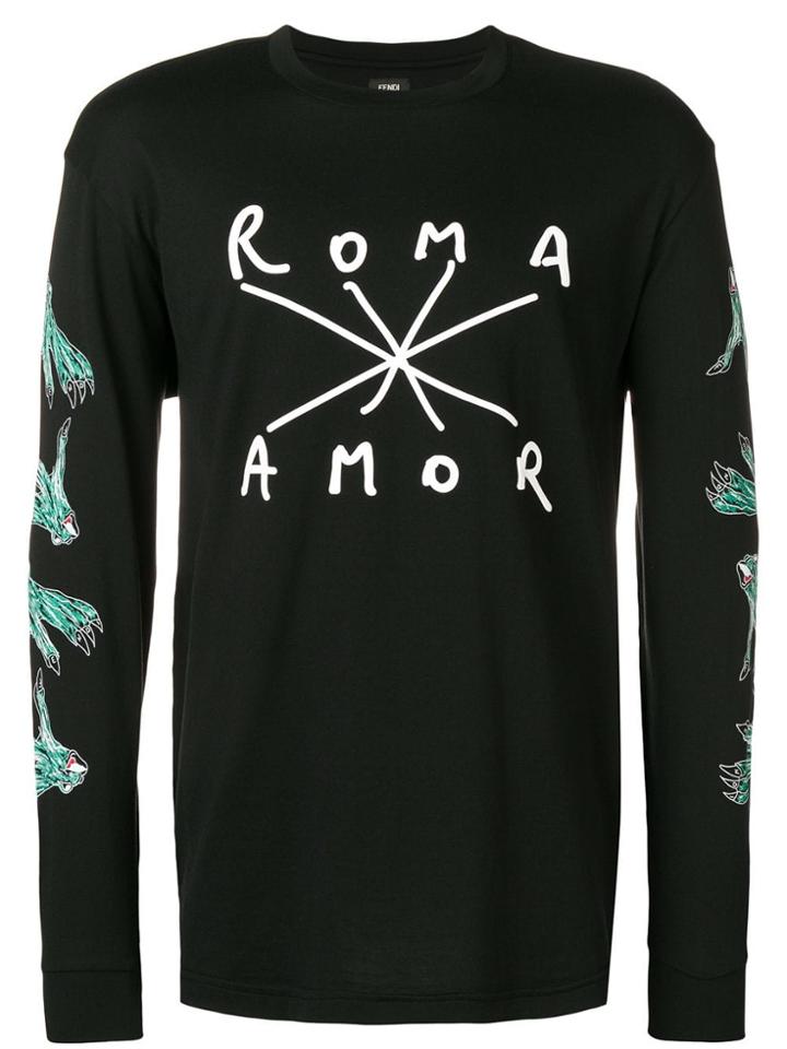 Fendi Long-sleeve Printed T-shirt - Black