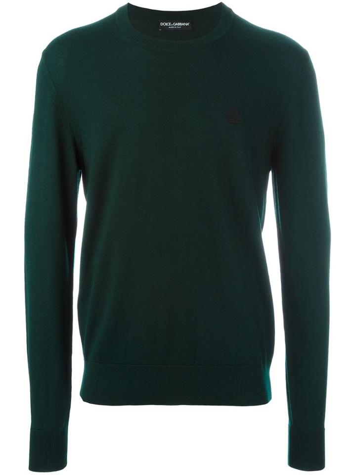 Dolce & Gabbana Embroidered Crown Jumper, Men's, Size: 48, Green, Virgin Wool