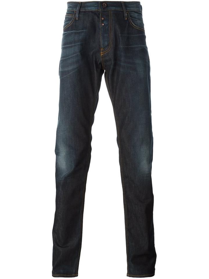 Emporio Armani Stonewash Tapered Jeans, Men's, Size: 34, Blue, Cotton/spandex/elastane