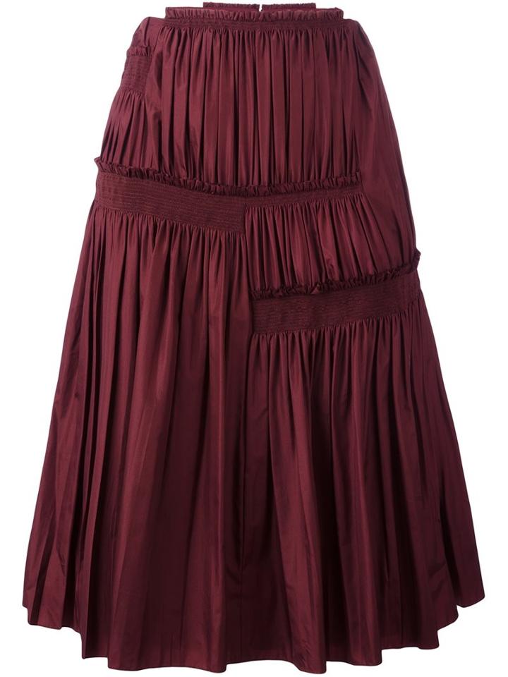 Nina Ricci Pleated A-line Skirt, Women's, Size: 38, Red, Silk