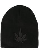 Palm Angels Ribbed Embroidered Leaf Beanie Hat, Men's, Black, Acrylic/cotton