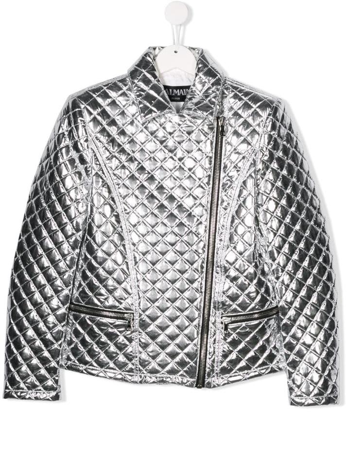 Balmain Kids Teen Quilted Jacket - Silver