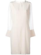 Givenchy Sheer Sleeve Shift Dress, Women's, Size: 42, Nude/neutrals, Silk/acetate
