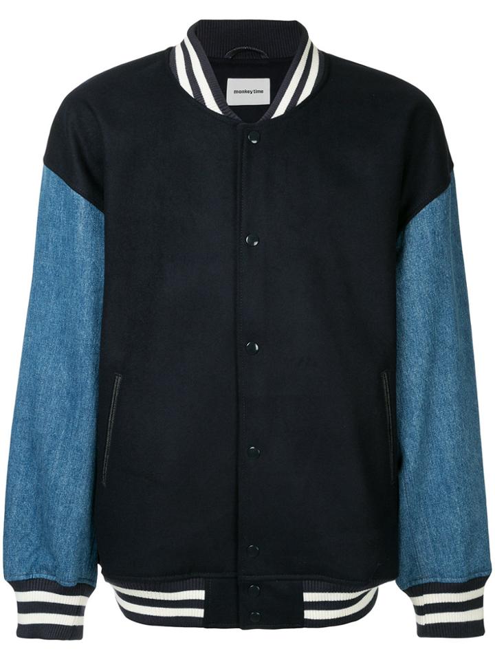 Monkey Time College Denim Bomber Jacket - Blue