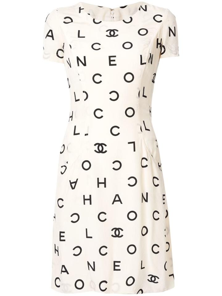 Chanel Vintage Logo Print Dress - White