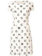 Chanel Vintage Logo Print Dress - White