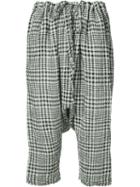 Forme D'expression - Gingham Drop-crotch Cropped Trousers - Women - Cotton/linen/flax - M, White, Cotton/linen/flax
