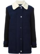 Carven Contrast Collar Coat, Women's, Size: 36, Blue, Virgin Wool/polyester/acetate/viscose