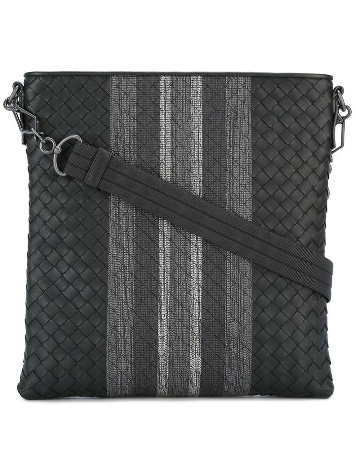 Bottega Veneta Striped Crossbody Bag, Men's, Black, Lamb Skin
