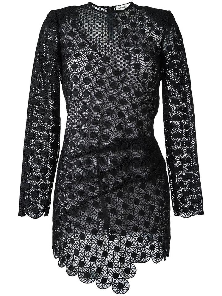 Self-portrait Gathered Sheer Dress, Women's, Size: 8, Black, Polyester/spandex/elastane