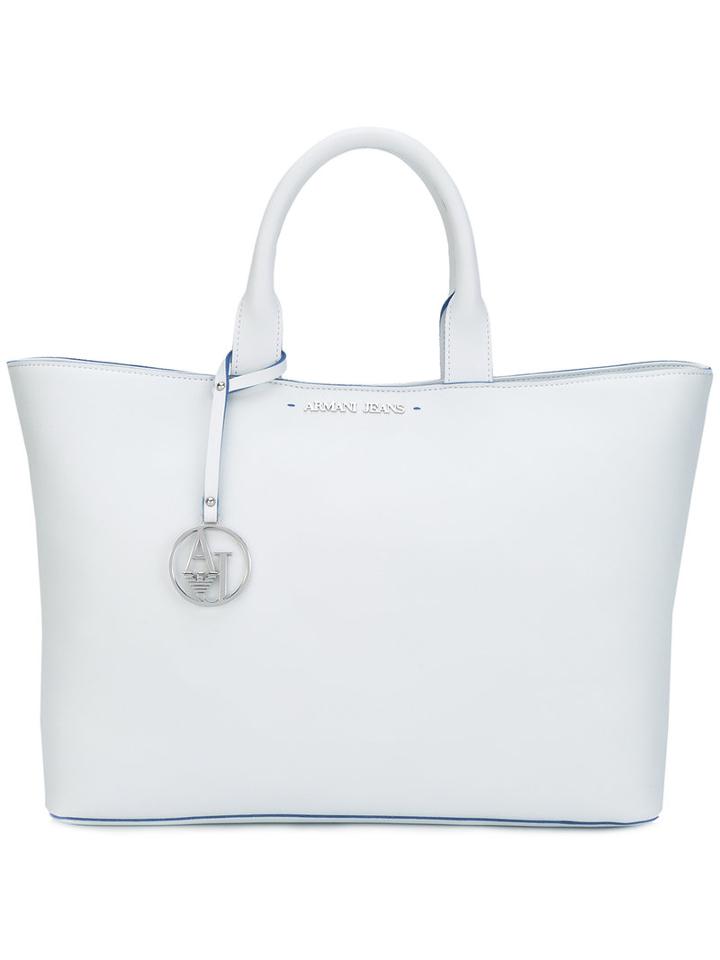 Armani Jeans Logo Plaque Tote, Women's, Blue, Polyester