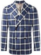 Al Duca D'aosta 1902 Check Double-breasted Suit Jacket, Men's, Size: 54, Blue, Virgin Wool