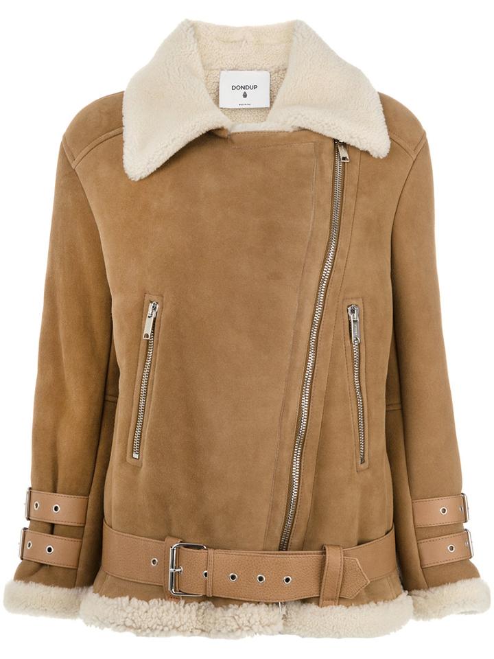 Dondup - Shearling Biker Jacket - Women - Lamb Skin - 44, Nude/neutrals, Lamb Skin