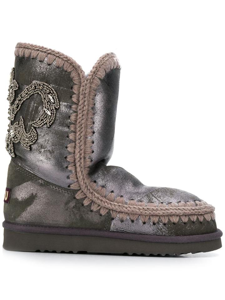 Mou Eskimo Back Patch Boots - Grey