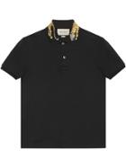 Gucci Tiger Embroidered Polo Shirt - Black