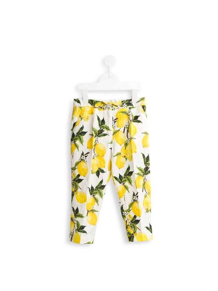 Dolce & Gabbana Kids Brocade Lemon Print Trousers, Girl's, Size: 8 Yrs, Yellow/orange