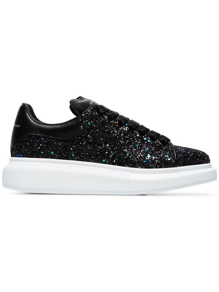 Alexander Mcqueen Glitter Leather Sneakers - Black