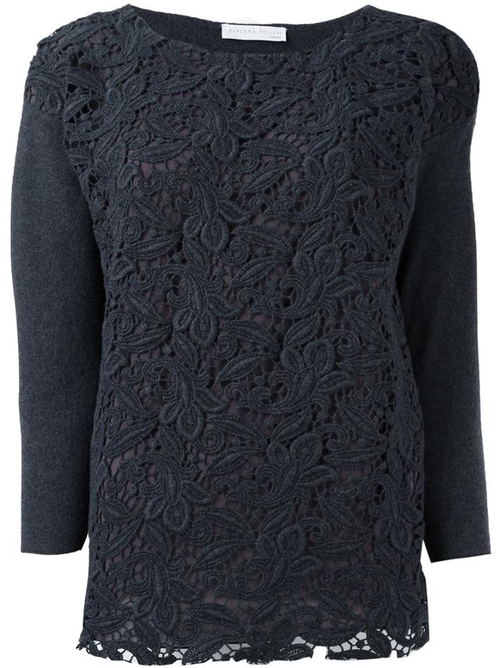 Fabiana Filippi Lace Front Jumper, Women's, Size: 44, Grey, Silk/polyester/spandex/elastane/merino