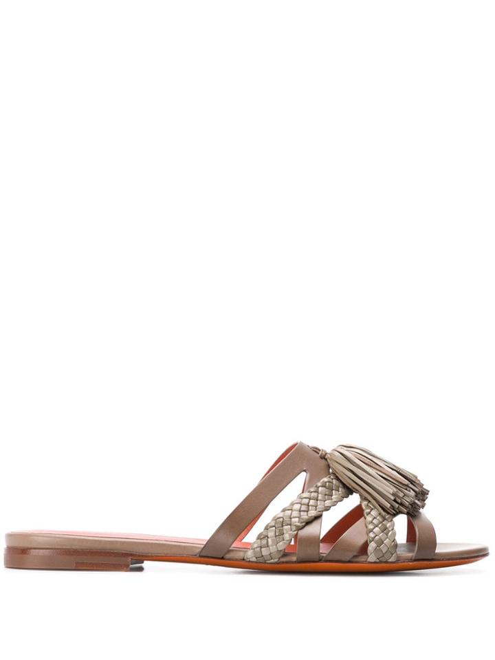 Santoni Woven Tassel Sandals - Brown