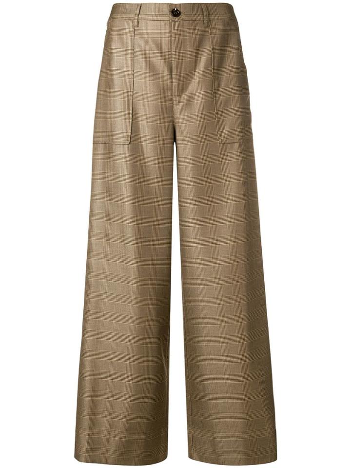 Ganni Plaid Palazzo Trousers - Brown