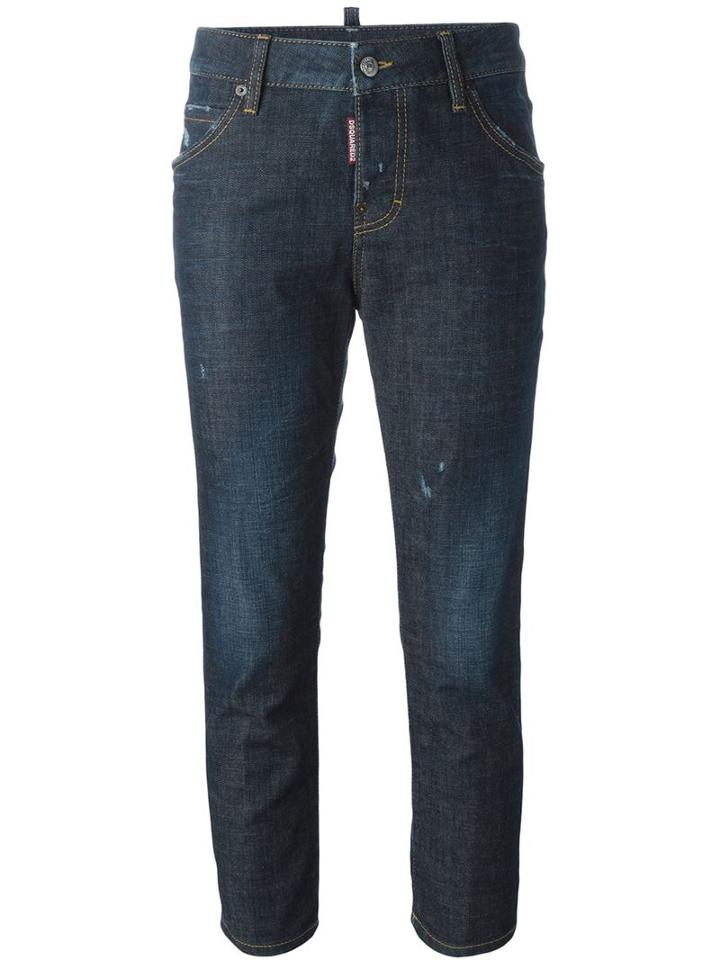 Dsquared2 Cool Girl Cropped Jeans, Size: 38, Blue, Cotton/spandex/elastane/calf Leather