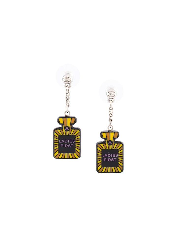 Chanel Vintage Perfume Bottle Earrings, Women's, Metallic