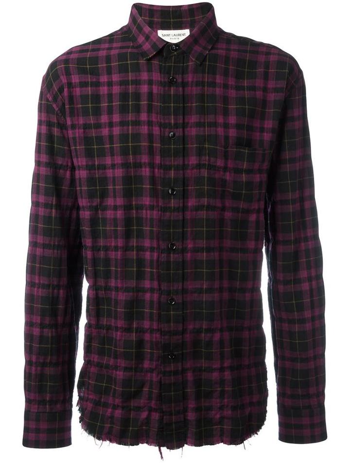 Saint Laurent Signature Oversized Yves Collar Shirt, Men's, Size: 39, Black, Cotton/polyurethane