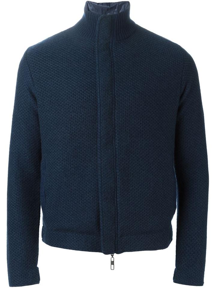 Giorgio Armani Zipped Sport Jacket, Men's, Size: 52, Blue, Polyamide/cashmere