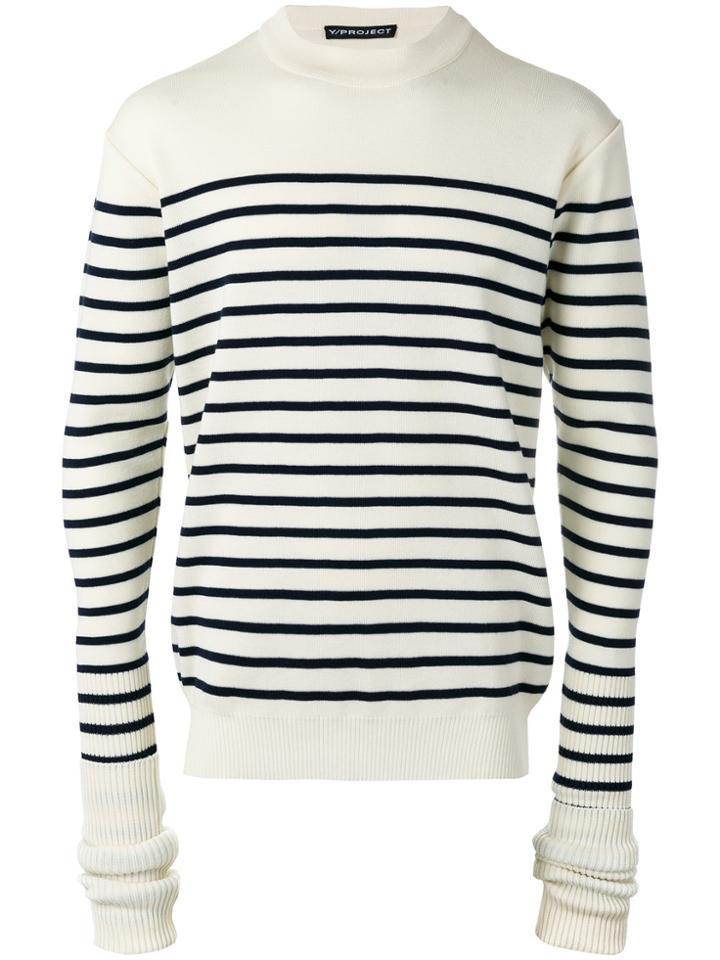 Y / Project Elongated Sleeve Striped Sweater - White