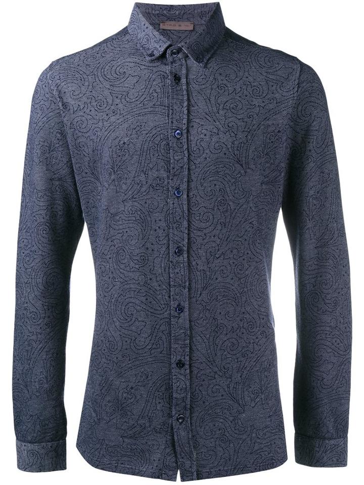 Etro Paisley Print Shirt, Men's, Size: Large, Blue, Cotton