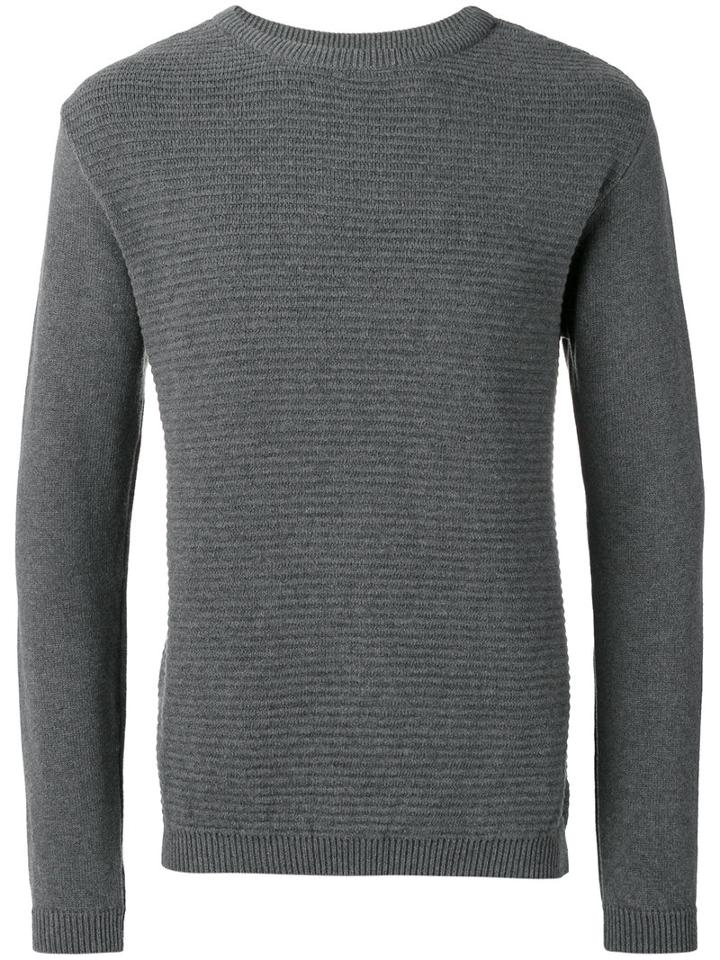 Oliver Spencer Ripple Stitch Crew Neck Jumper, Men's, Size: Large, Grey, Cotton