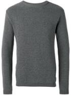 Oliver Spencer Ripple Stitch Crew Neck Jumper, Men's, Size: Large, Grey, Cotton