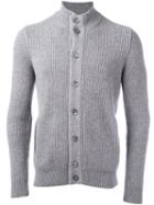 Barba Ribbed Knit Buttoned Cardigan, Men's, Size: 52, Grey, Cashmere