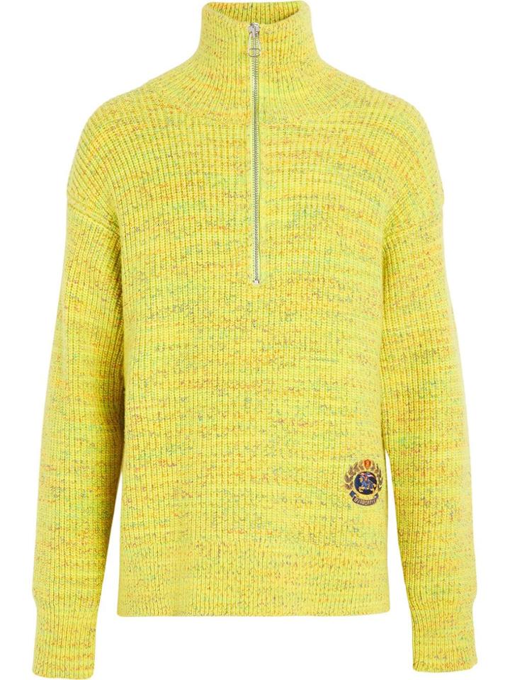 Burberry Rib Knit Wool Cashmere Blend Half-zip Sweater - Yellow &