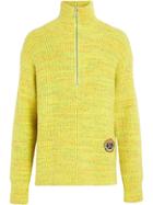 Burberry Rib Knit Wool Cashmere Blend Half-zip Sweater - Yellow &