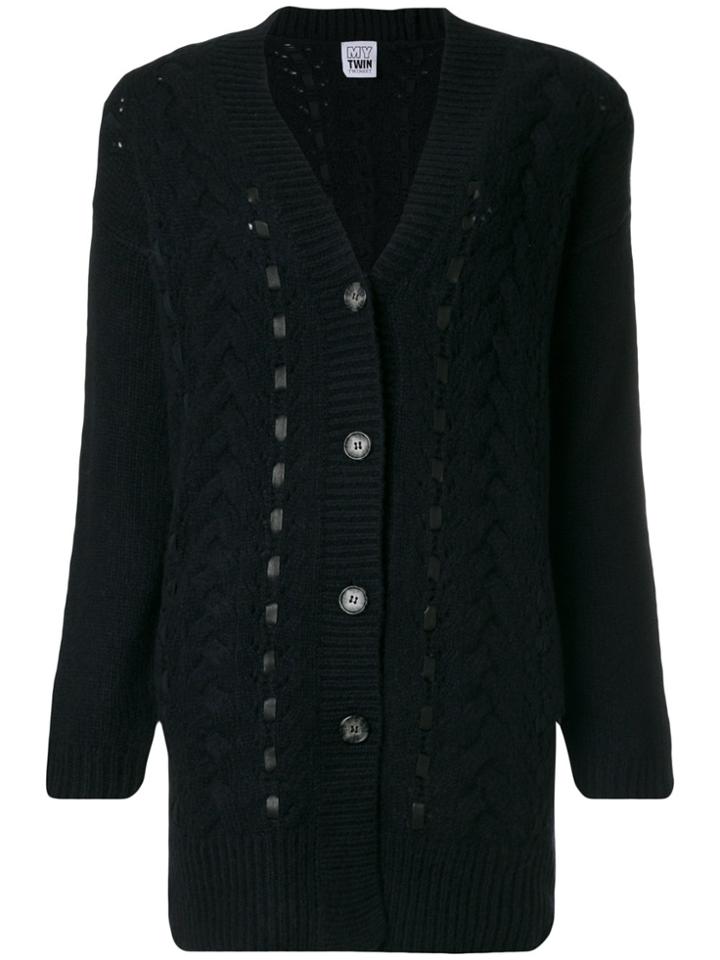 Twin-set Leather Embellished Midi Cardigan - Blue