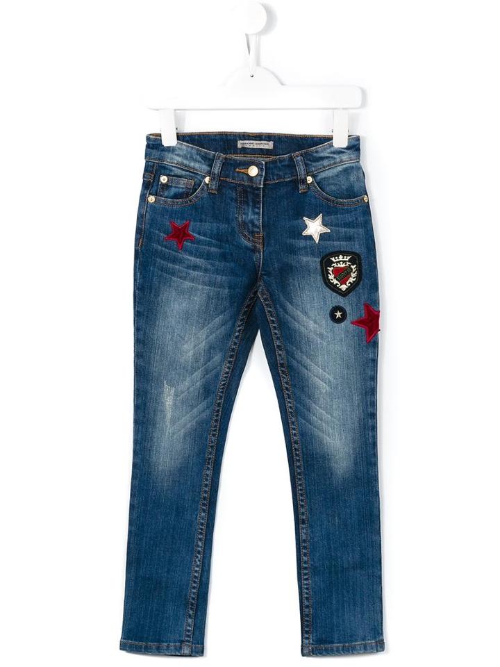 Ermanno Scervino Junior Star Appliqué Slim Jeans, Girl's, Size: 8 Yrs, Blue