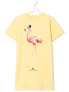 Elisabetta Franchi La Mia Bambina Teen Flamingo Print Dress - Yellow &