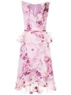 Marchesa Notte Floral Print Midi Dress - Pink