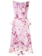 Marchesa Notte Floral Print Midi Dress - Pink