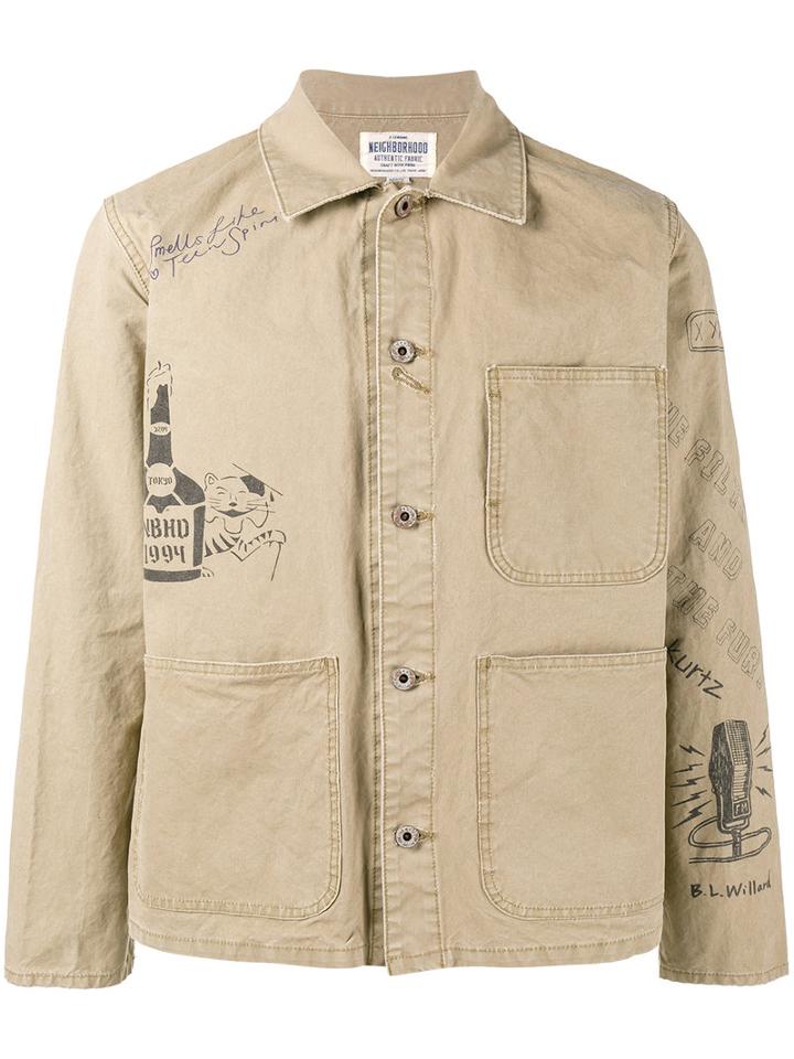 Neighborhood - Sketch Print Jacket - Men - Cotton - Xl, Nude/neutrals, Cotton