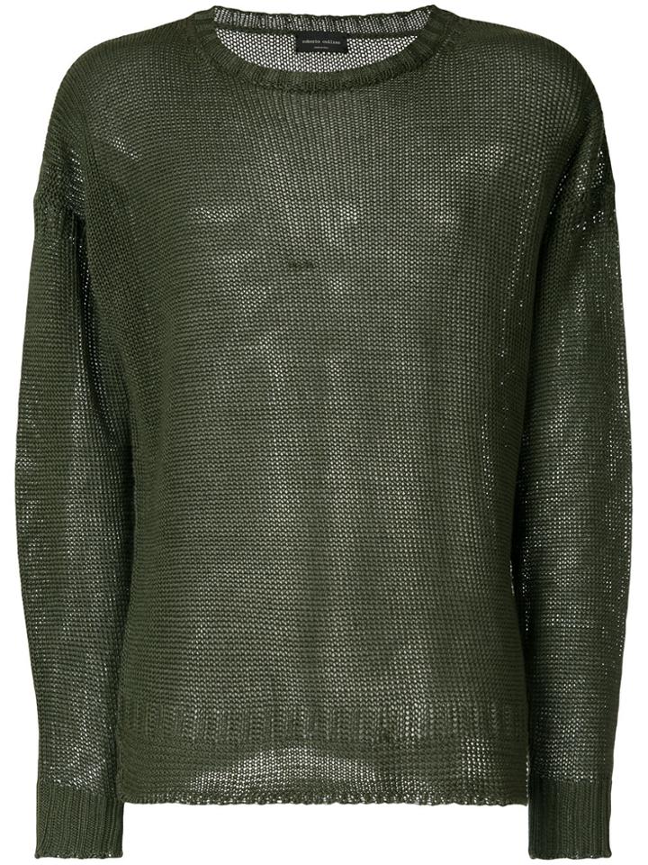 Roberto Collina Distressed Crew Neck Sweater - Green
