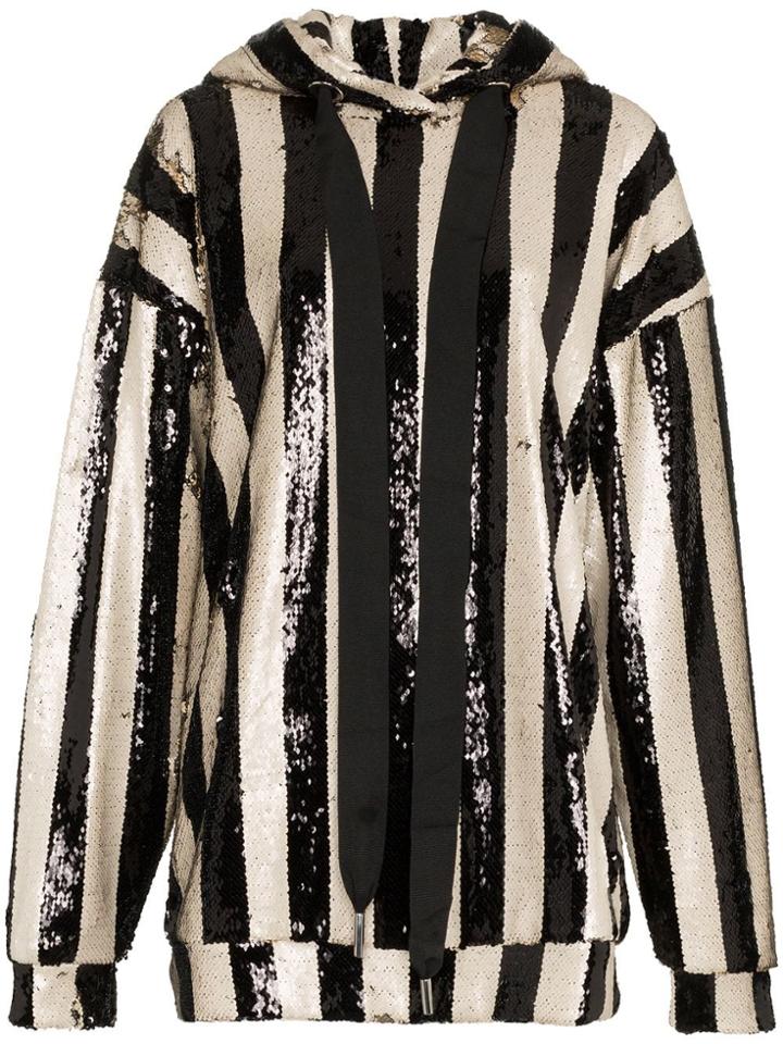 Marques'almeida Stripe Sequin Embellished Oversized Hoodie - Black