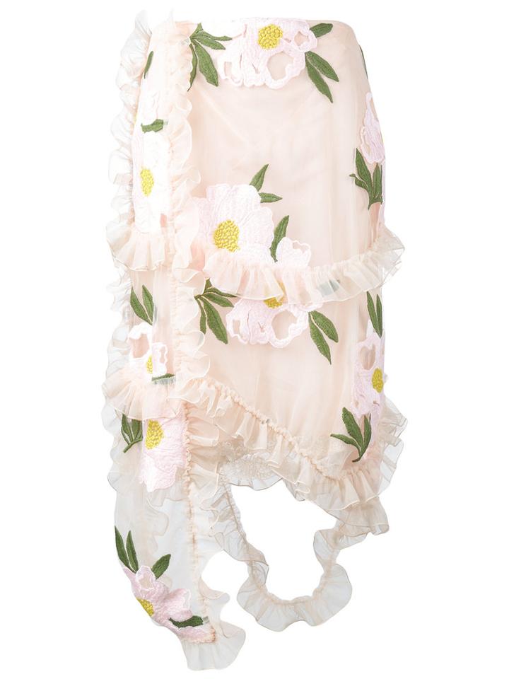 Simone Rocha Floral Embroidered Frill Skirt, Women's, Size: 6, Nude/neutrals, Viscose/polyester/polybutylene Terephthalate (pbt)