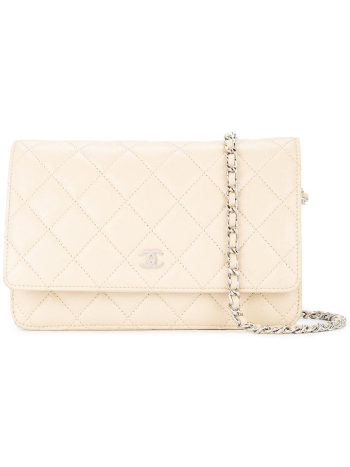 Chanel Vintage Quilted Cc Chain Wallet - Nude & Neutrals
