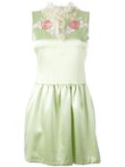 Giamba Ruffled Neck Flared Dress, Women's, Size: 42, Green, Silk/polyester/acetate/viscose