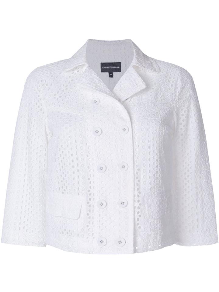 Emporio Armani Broderie Anglaise Cropped Jacket - White